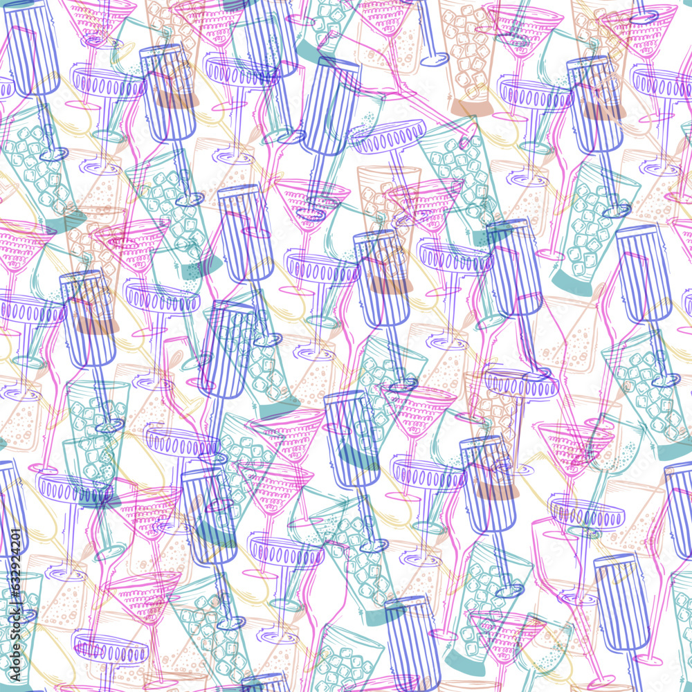 vector seamless pattern with cocktail glasses