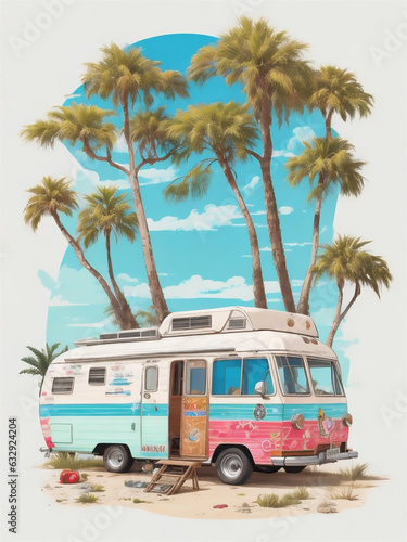 adventure camper van - motor home isolated vector, good for t shirt, mock up and logo design