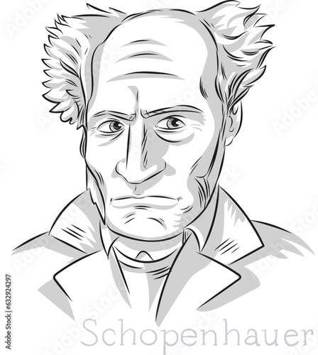 Schopenhauer Philosopher Hand drawn line art Portrait Illustration photo