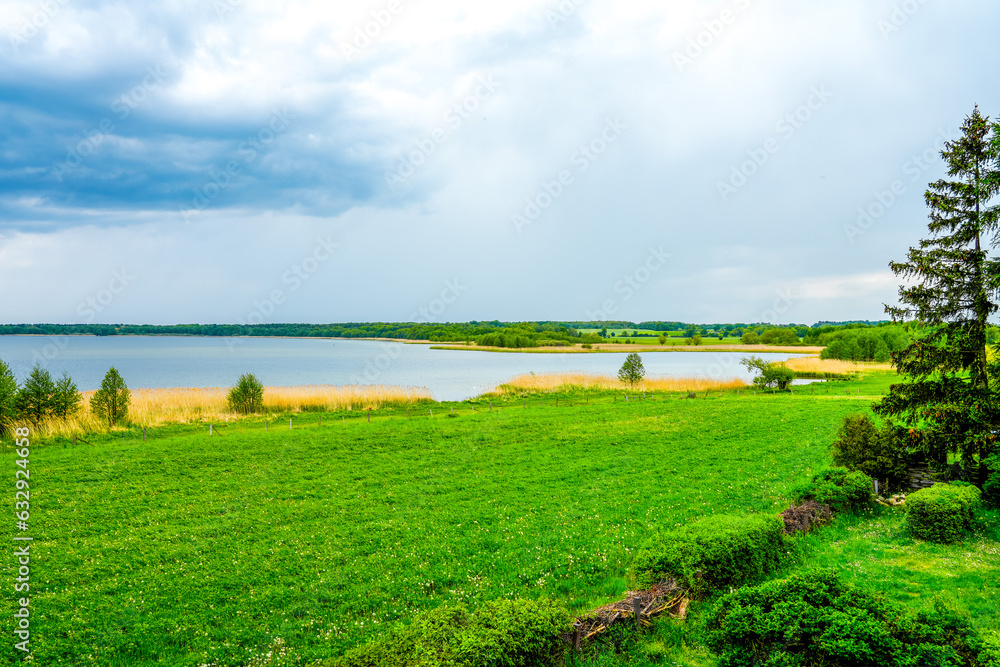 View of the Grimnitzsee near Barnim, Joachimsthal. Landscape at the lake with the surrounding nature.