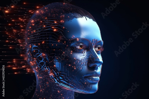 Intersection of human face and artificial intelligence  where technology meets the intricacies of facial expressions and emotions  blurring the line between human and machine. Ai generated