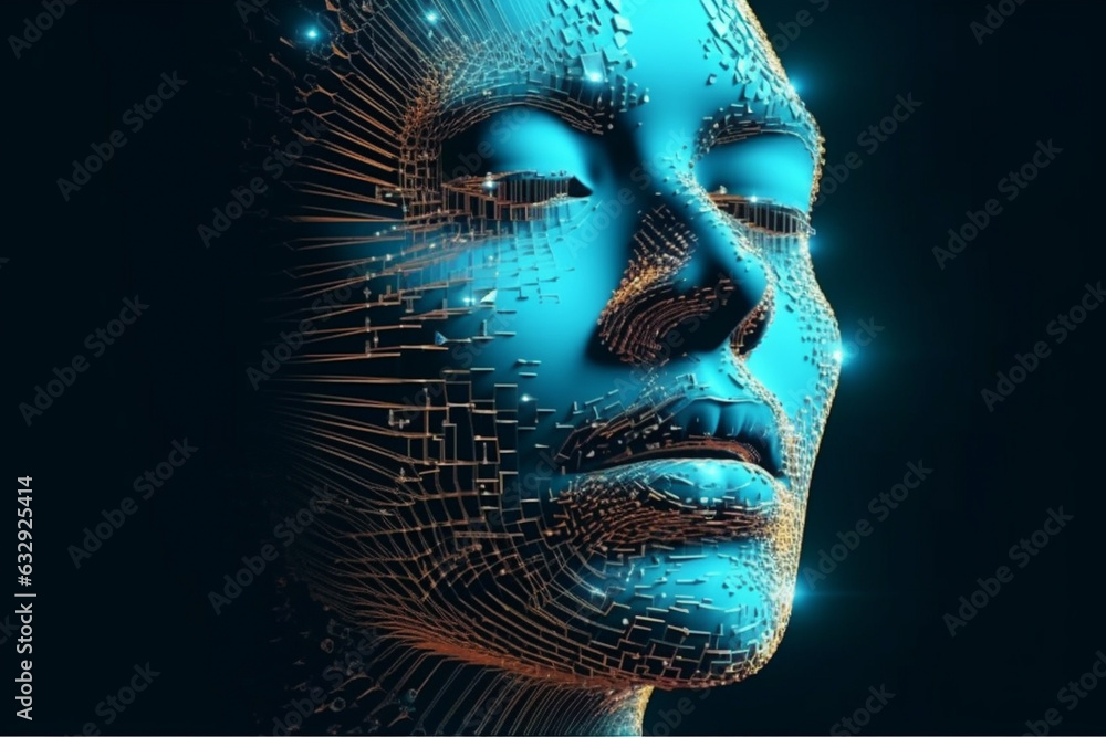 Intersection of human face and artificial intelligence, where technology meets the intricacies of facial expressions and emotions, blurring the line between human and machine. Ai generated Intersection of human face and artificial intelligence, where technology meets the intricacies of facial expressions and emotions, blurring the line between human and machine. Ai generated