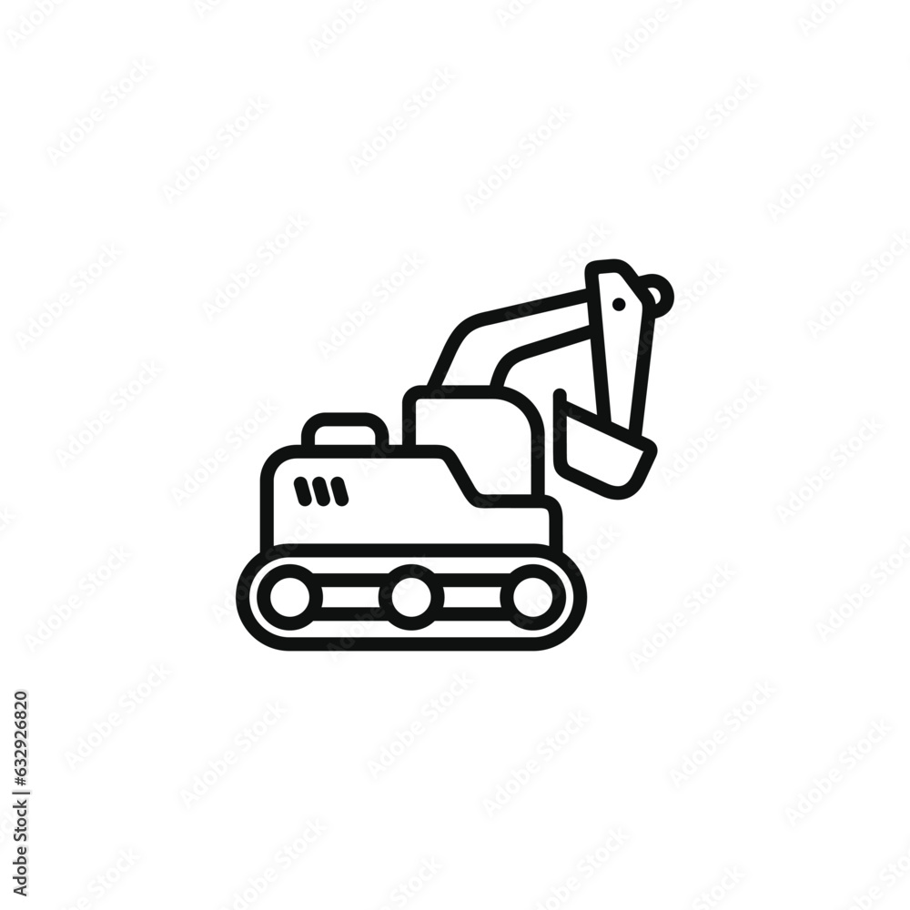 Excavator line icon isolated on white background Excavator line icon isolated on white background