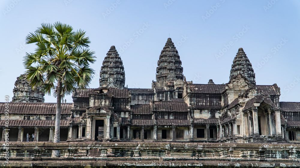 Ancient ruins Angkor Wat temple - famous Cambodian landmark. Siem Reap, Cambodia.