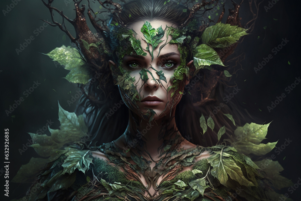 Mother nature concept seamlessly merged with beautiful face portrait of a young woman. Ai generated Mother nature concept seamlessly merged with beautiful face portrait of a young woman. Ai generated