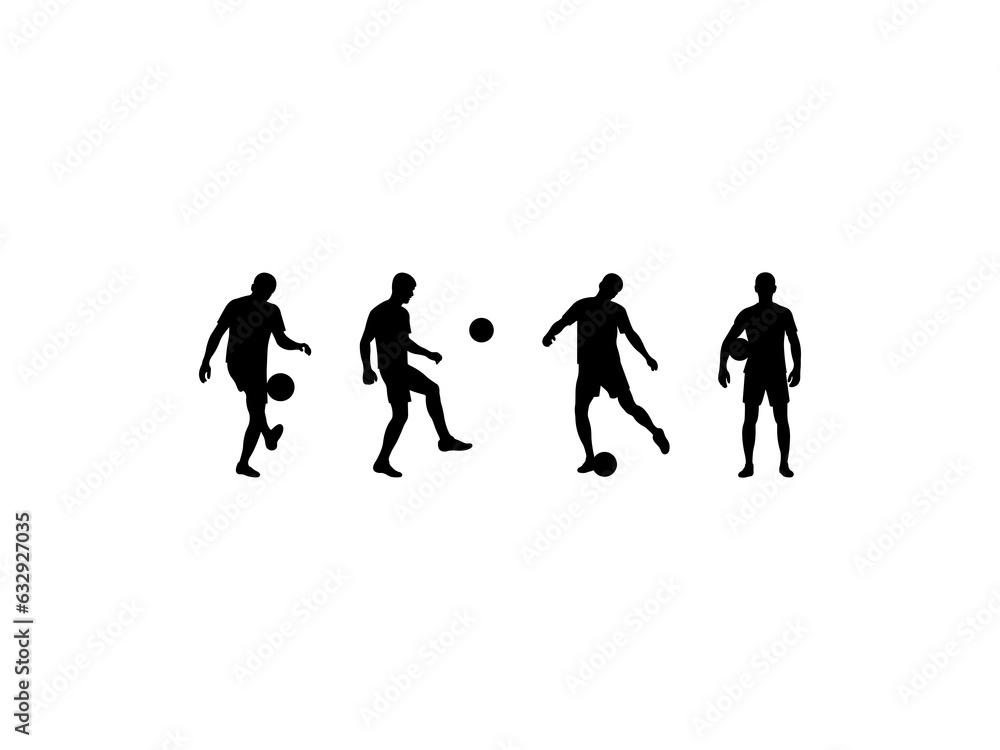 Vector flat design soccer player silhouette set Vector flat design soccer player silhouette set