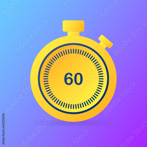 Stopwatch icon. Flat, color, minute timer, 60 seconds left. Vector illustration