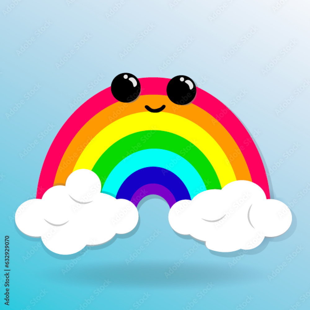 Cartoon rainbow. Cute rainbow with clouds Cartoon rainbow. Cute rainbow with clouds