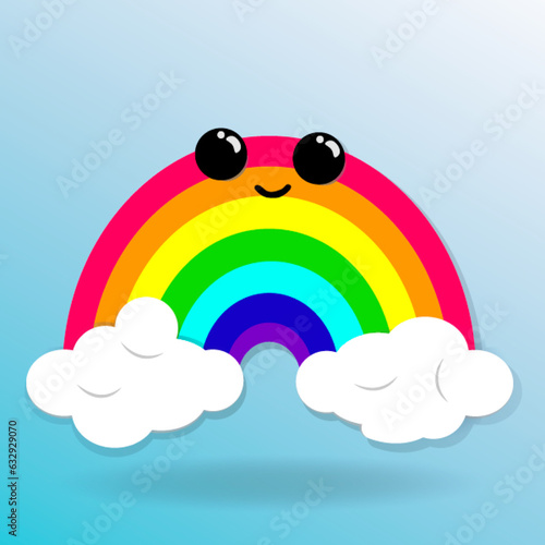 Cartoon rainbow. Cute rainbow with clouds 