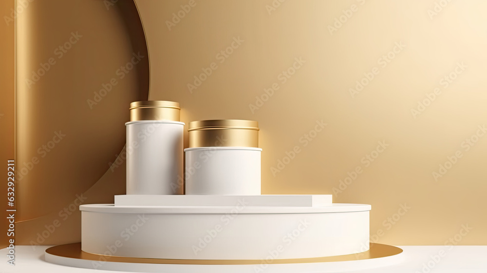 Minimalism White podium for product placement in Gold direct light backdrop Minimalism White podium for product placement in Gold direct light backdrop