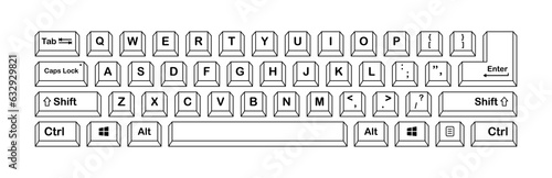 Keyboard. Linear, black, computer keyboard, keyboard keys, English layout. Vector illustration photo