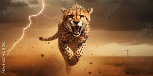 a cheetah running in the air