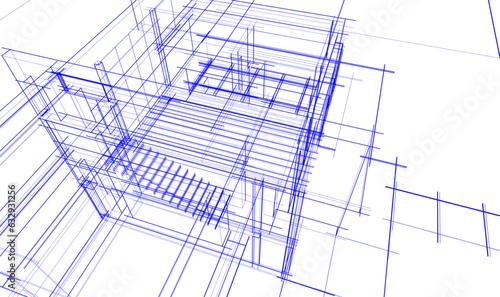 house building sketch architecture 3d illustration