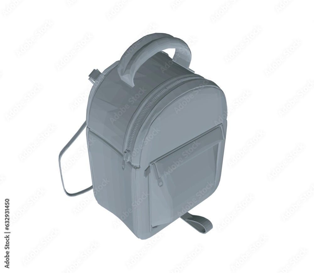 Polygonal of School backpack. Black and white rucksack. Front view