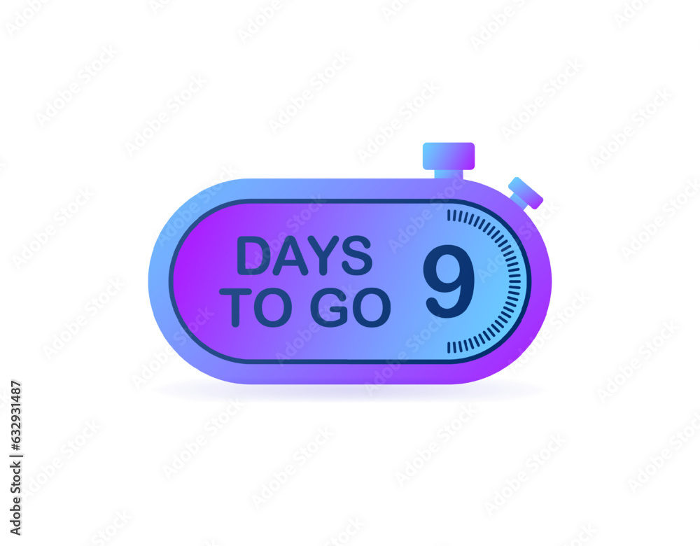 Days to go timer. Flat, color, 9 days to go. Vector illustration Days to go timer. Flat, color, 9 days to go. Vector illustration