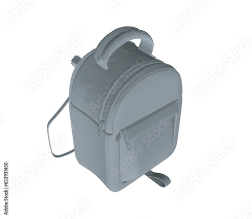 Polygonal of School backpack. Black and white rucksack. Front view travel bag. Vector illustration. Education and Work - School and Office Supply - gray Backpack Isolated on White Background. 3D.