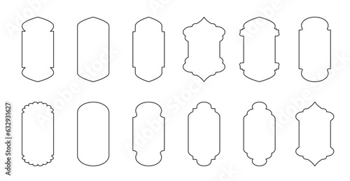 Gold islamic window shape. Arabic door frame. Islamic arhitecture elements of window and door.