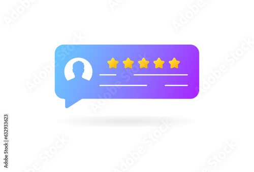 5 star review. Flat, color, feedback message. Vector illustration