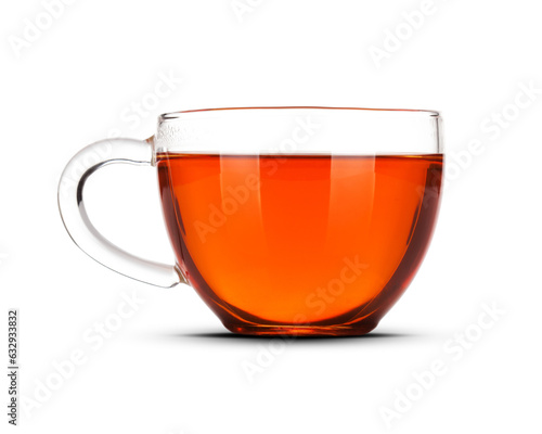 Glass cup of black tea on transparent background