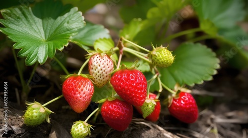 Ripe strawberries with green leaf 