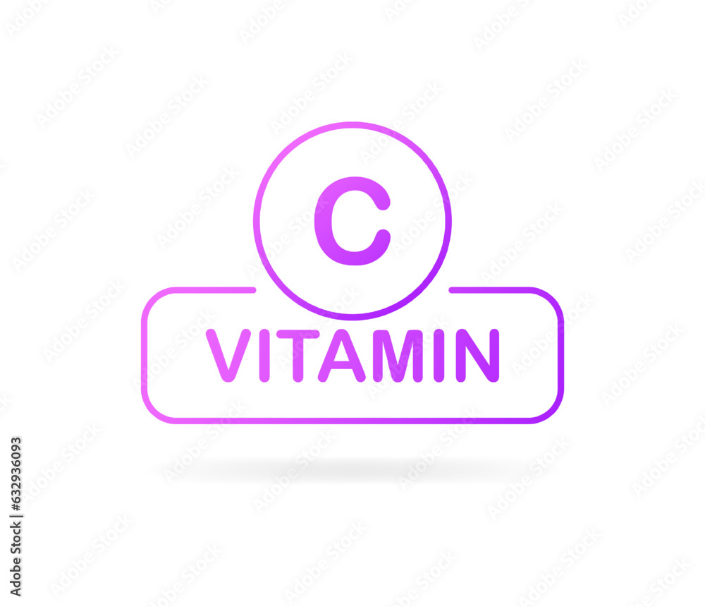 Vitamin C. Flat, purple, vitaminC plate, vitamins for health. Vector illustration Vitamin C. Flat, purple, vitaminC plate, vitamins for health. Vector illustration