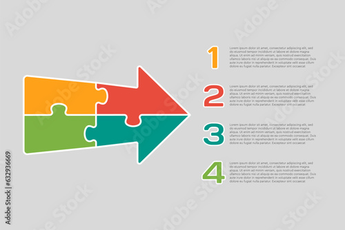 Diagram infographic 4 steps, arrow right puzzle