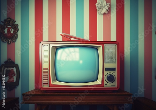 Retro old tv on circus vintage wall background © khan
