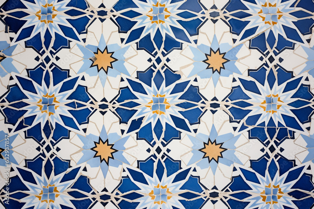 Moroccan ceramic tile traditional ornament texture close up