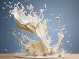 Milk or yogurt splash flying through the air food photography generative ai