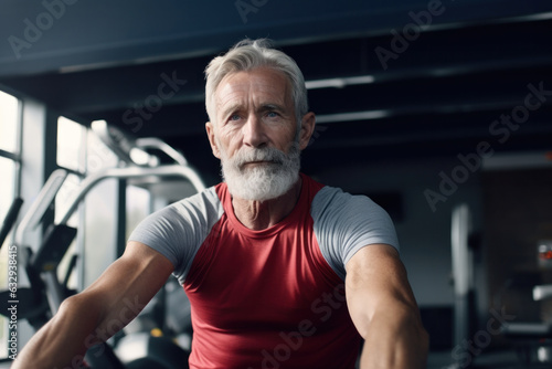 Senior man in gym: Fitness concept, healthy lifestyle, middle-aged vigor