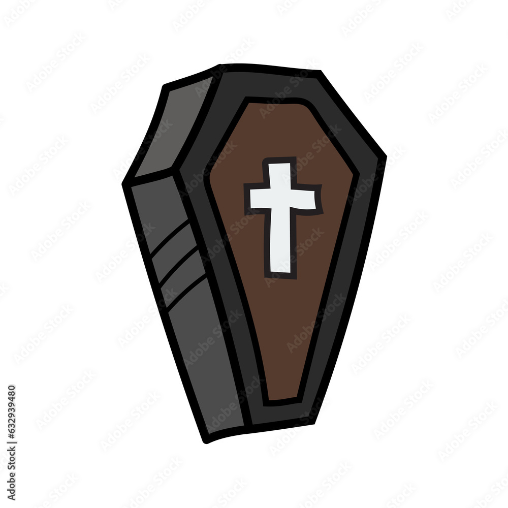 Fototapeta premium Halloween black coffin doodle color