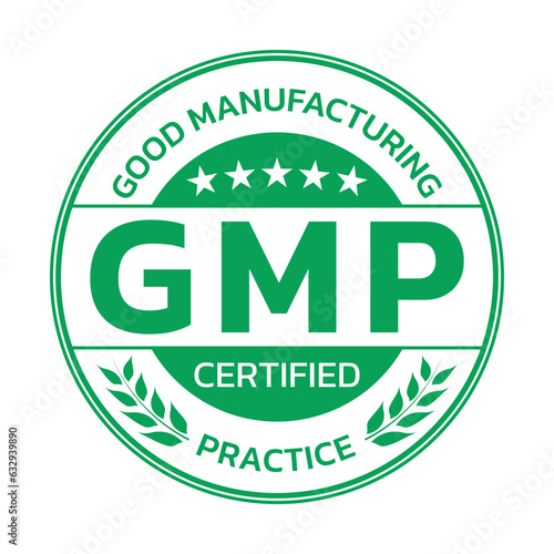 GMP certified icon or label. Good Manufacturing Practice logo, stamp or seal. High quality symbol. Vector illustration.