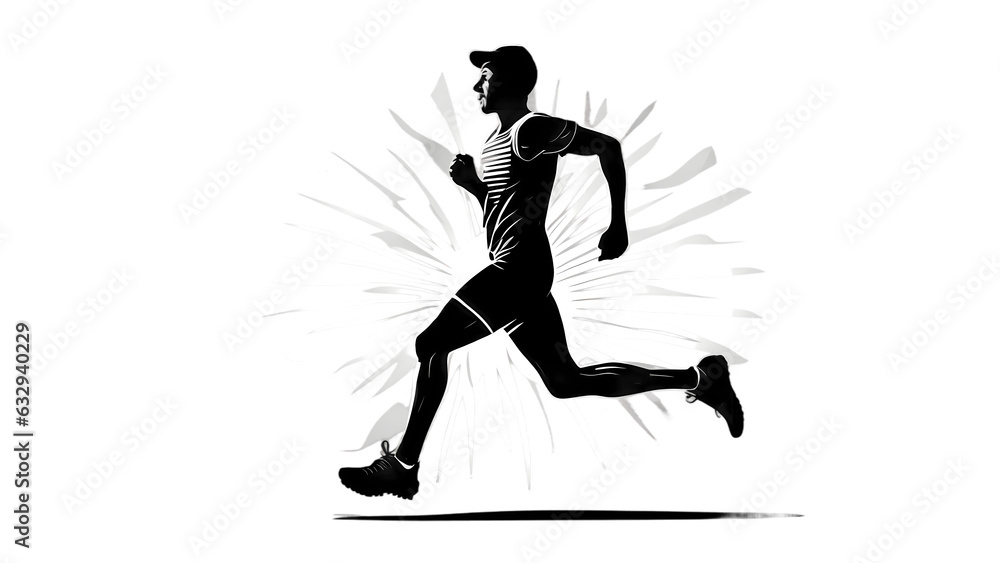 Monochrome Silhouette eines Langläufers, schwarz und weiß, 2d, Seitenansicht, flach, Illustration. ki generiert Monochrome Silhouette eines Langläufers, schwarz und weiß, 2d, Seitenansicht, flach, Illustration. ki generiert
