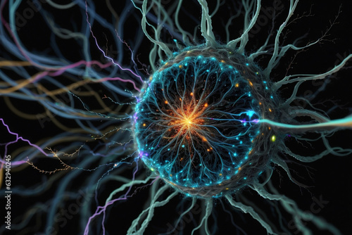 Neurons firing in the brain. Image created using artificial intelligence.
