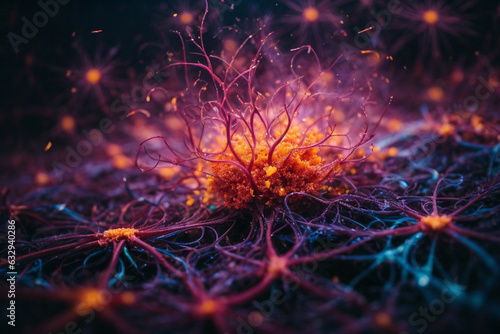 Neurons firing in the brain. Image created using artificial intelligence.