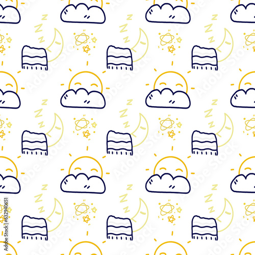 Seamless pattern with planets and stars. Astronomy. 