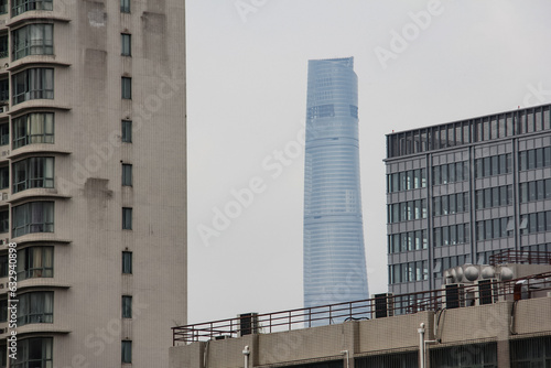 Photography View of the city of Shanghai and its tall towers, a city that is always under co