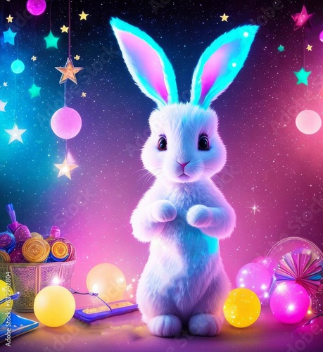 Magic bunny, cute rabbit, colorful background 1