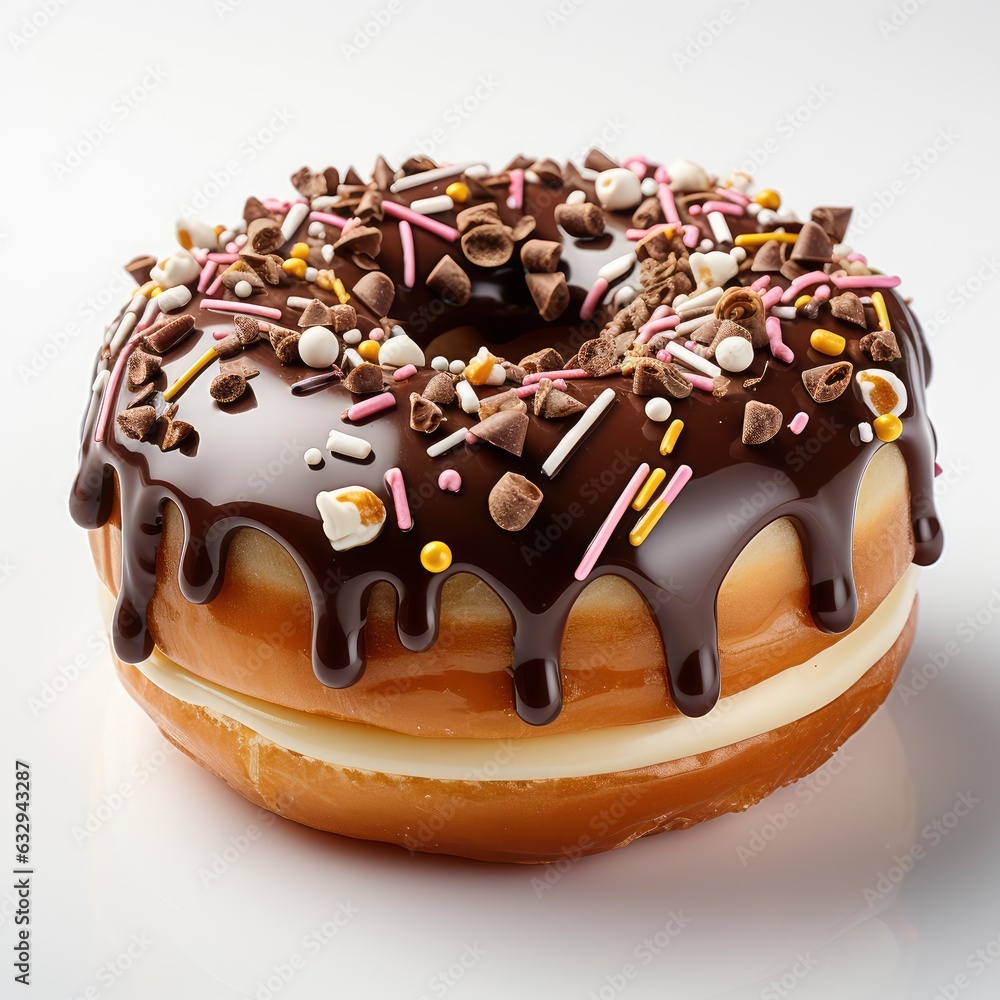 Donut Smothered in Colorful Sprinkles on Clean White Background, a Fun and Festive Pastry Treat to Brighten Any Occasion. Donut Smothered in Colorful Sprinkles on Clean White Background, a Fun and Festive Pastry Treat to Brighten Any Occasion.