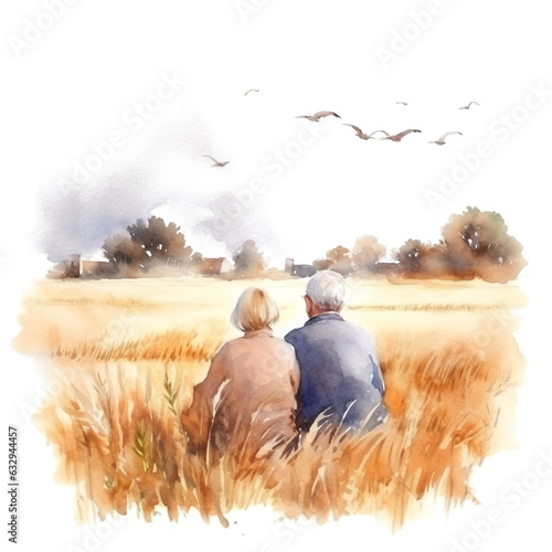 An Old Couple Birdwatching In the Wild, Nature, Elders, Old Woman, Old Man, Watercolor Clipart, High Quality PNGs Made with AI generative technology