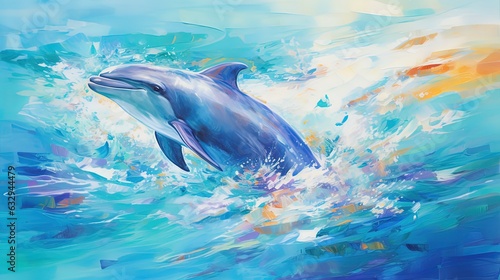 Photography illustration of dolphin swimming under clean blue ocean water idea concept for e