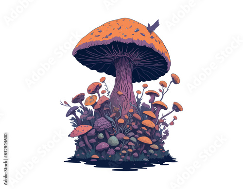 Vector Celestial Mystical boho mushrooms, magic mushroom. Fly agaric fabulous with flowers for printing on T-shirts.