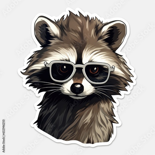 A sticker of a raccoon wearing sunglasses. Digital image. © tilialucida