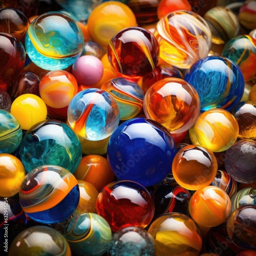 Colorful Glass Marbles on the Table. Generative AI