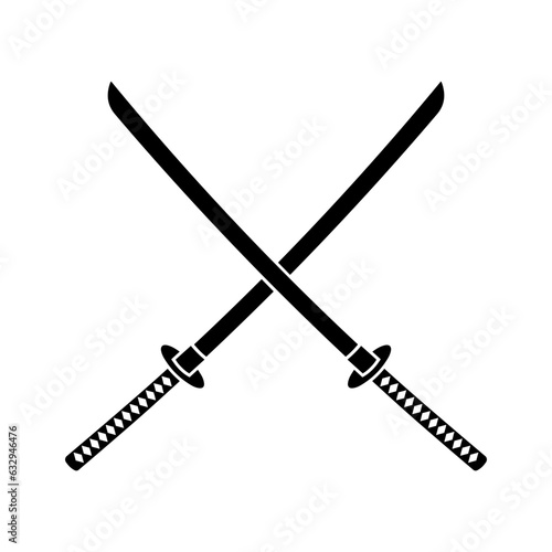 Crossed katana swords, samurai swords Svg Cut File. Isolated vector illustration.