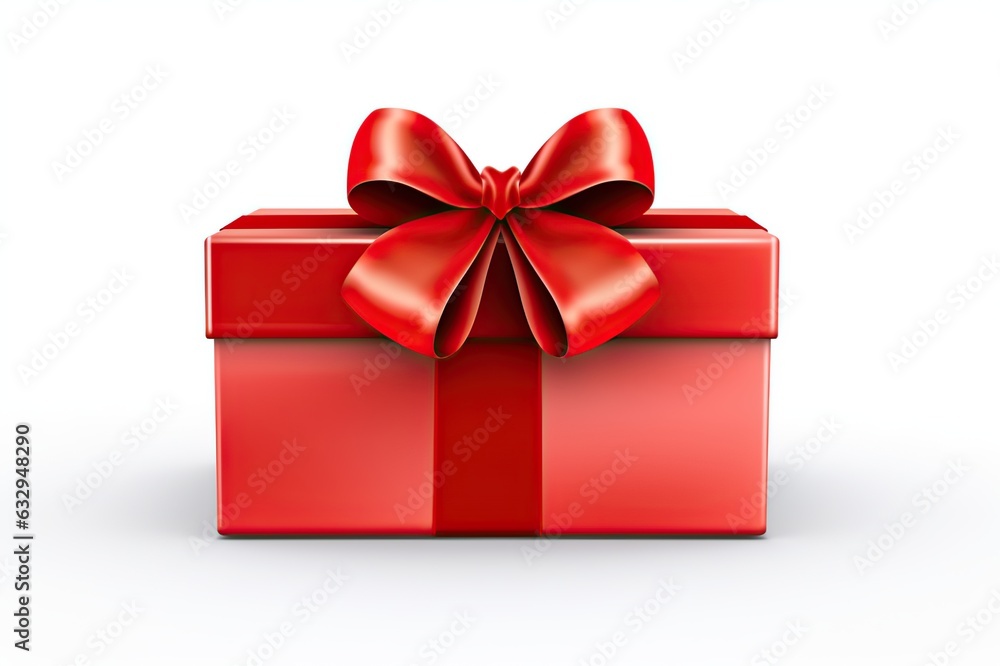 Gift box with red ribbon, white background Gift box with red ribbon, white background