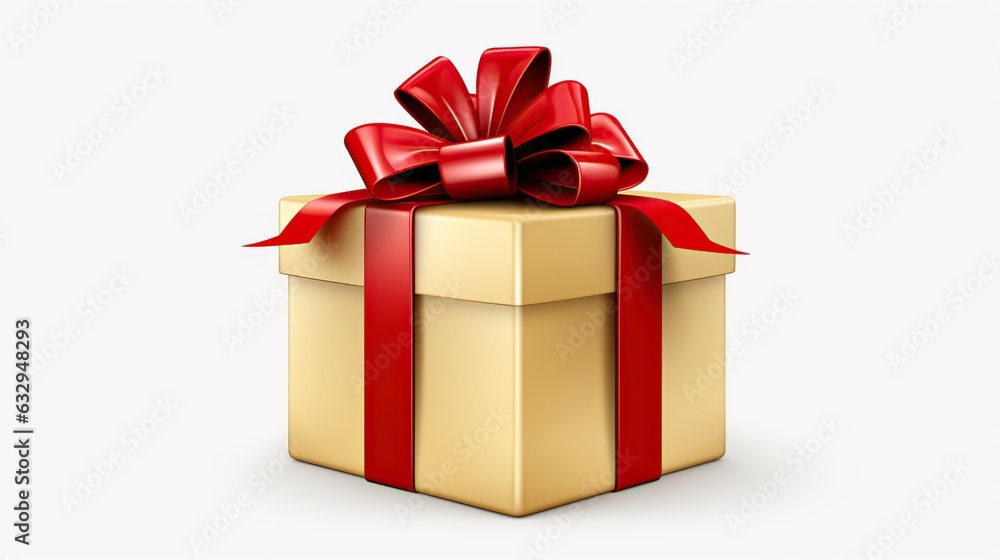 Fototapeta premium Gift box with red ribbon, white background