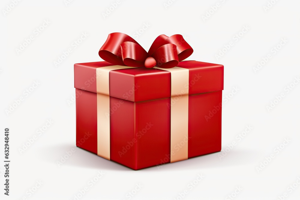 Gift box with red ribbon, white background Gift box with red ribbon, white background