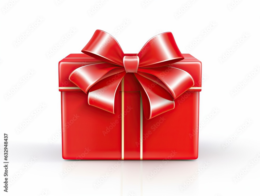 Fototapeta premium Gift box with red ribbon, white background