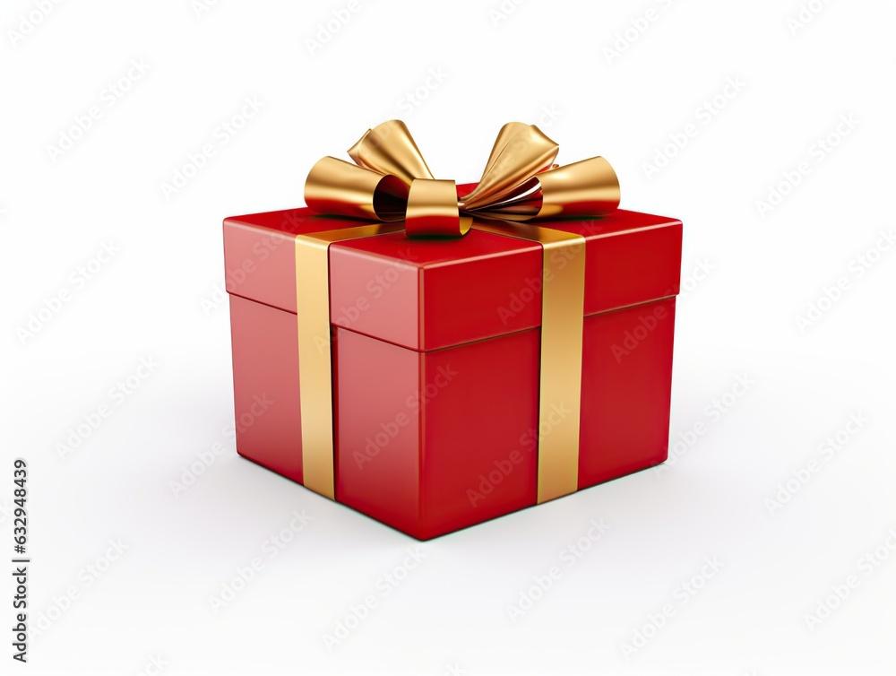 Gift box with red ribbon, white background Gift box with red ribbon, white background
